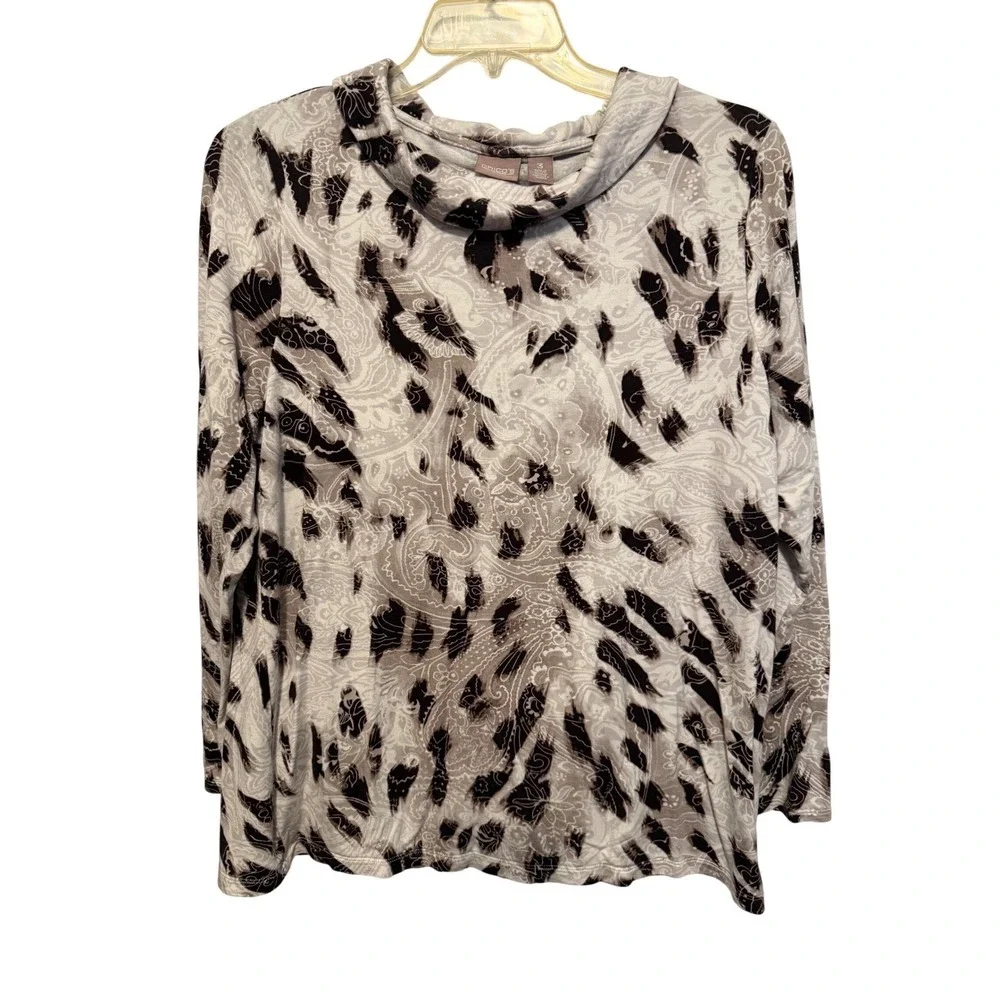 Chicos Size 3 Cowl Neck Long Sleeve Abstract Print Top Women's